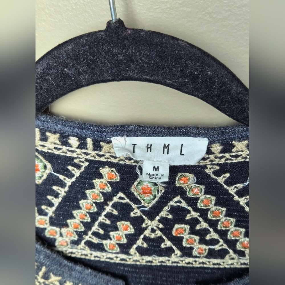 Anthropologie THML Embroidered Boho Lagenlook Sweater Dress, Medium - Picture 4 of 5